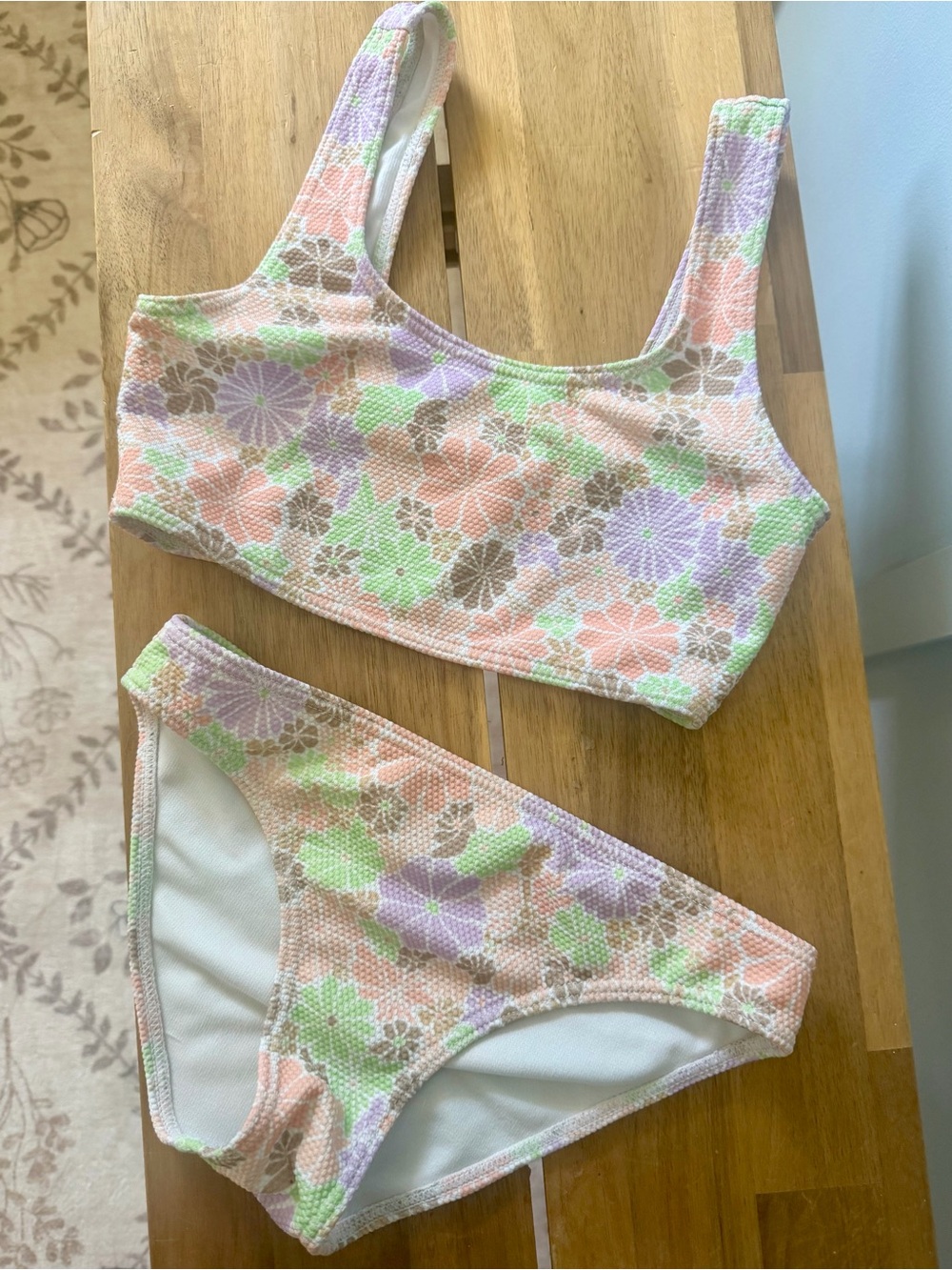 Roxy Girls Floral Tank Bikini and bucket hat in Peach, Lavender & Mint